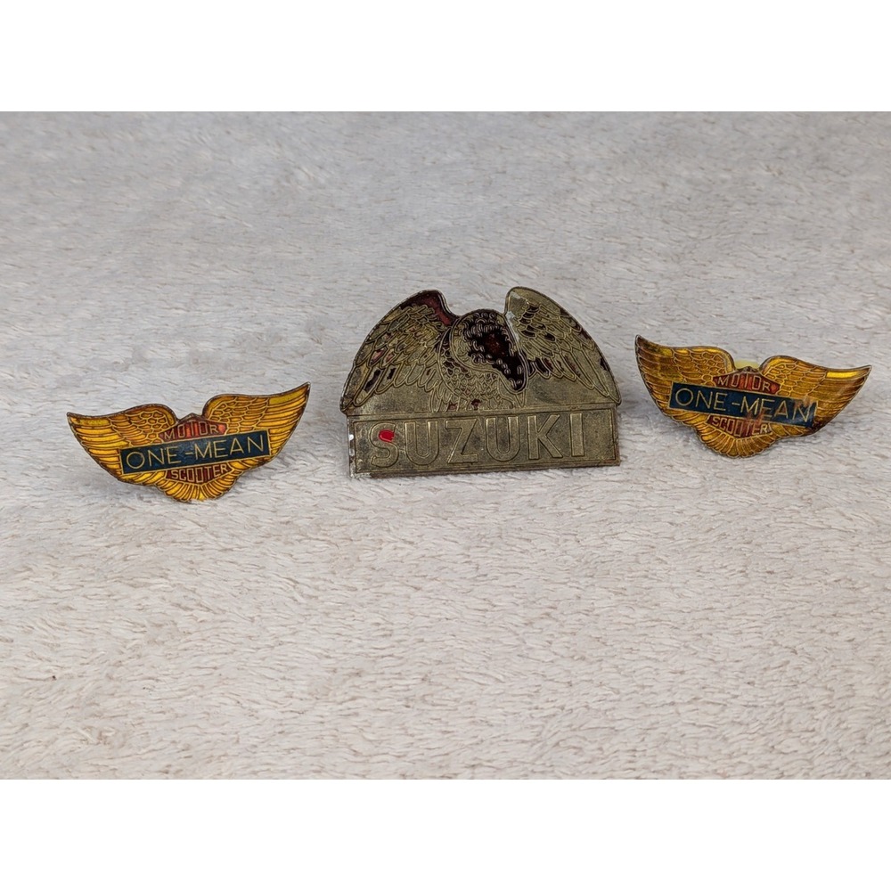 Vintage Suzuki Motorcycle Pin Lot Eagle One Mean Scooter Enamel Pins‎ Rare